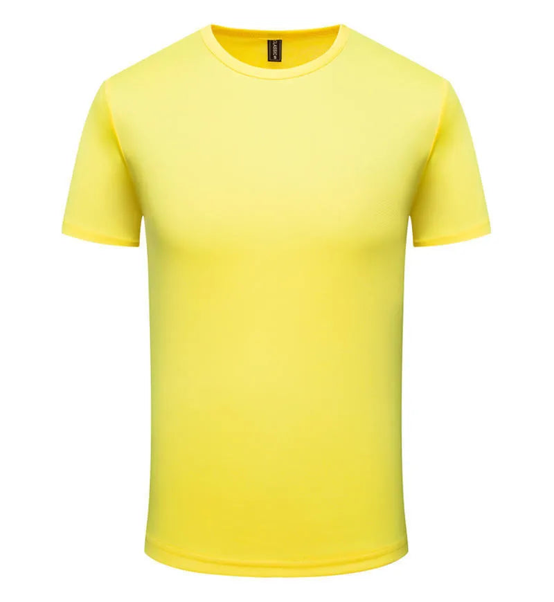 Men's solid colour quick-dry short sleeve t-shirt for summer sports, shown in multiple colour options.