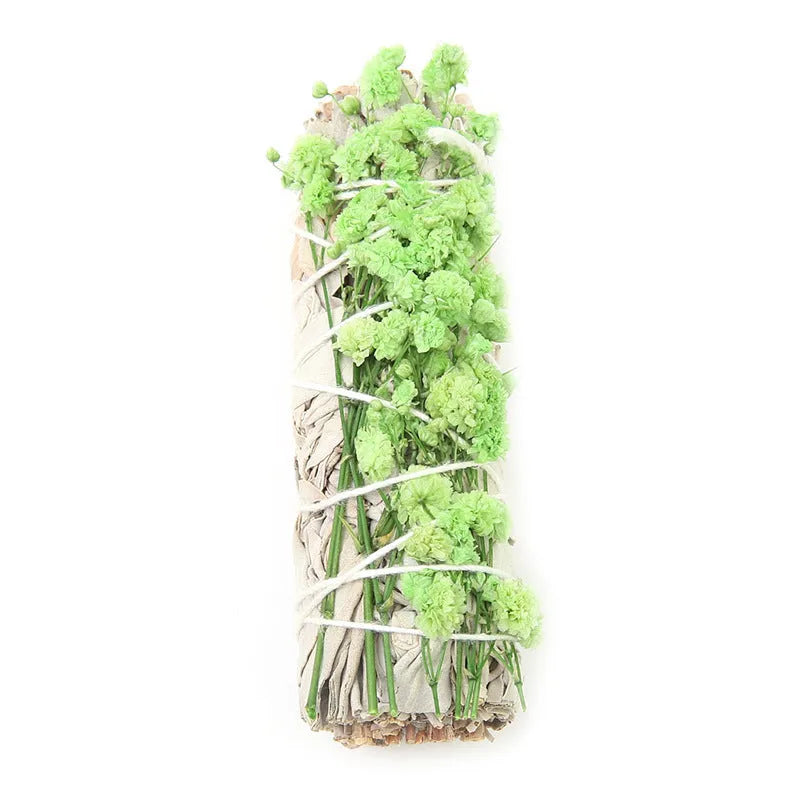White sage and red rose petal incense bundle for fresh air with colourful dried botanicals