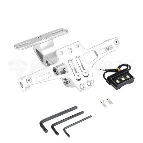 Aluminum alloy license plate holder support bracket with integrated lights in black finish