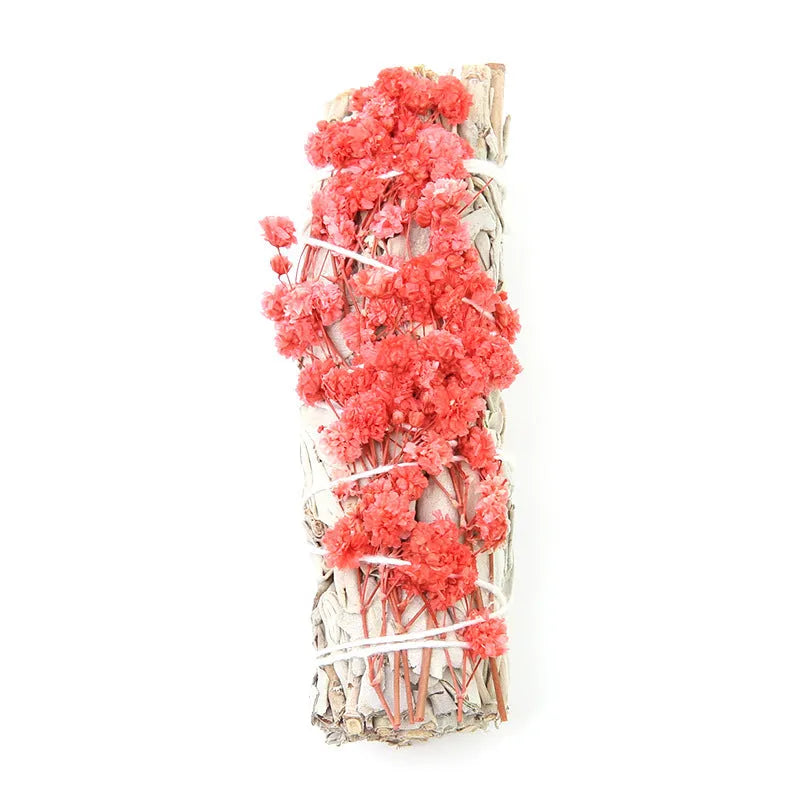 White sage and red rose petal incense bundle for fresh air with colourful dried botanicals