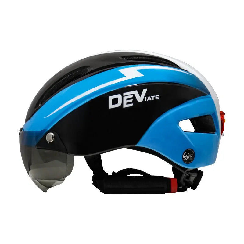 Adult bicycle helmet with integrated taillight restraint in multiple colour options including orange blue black