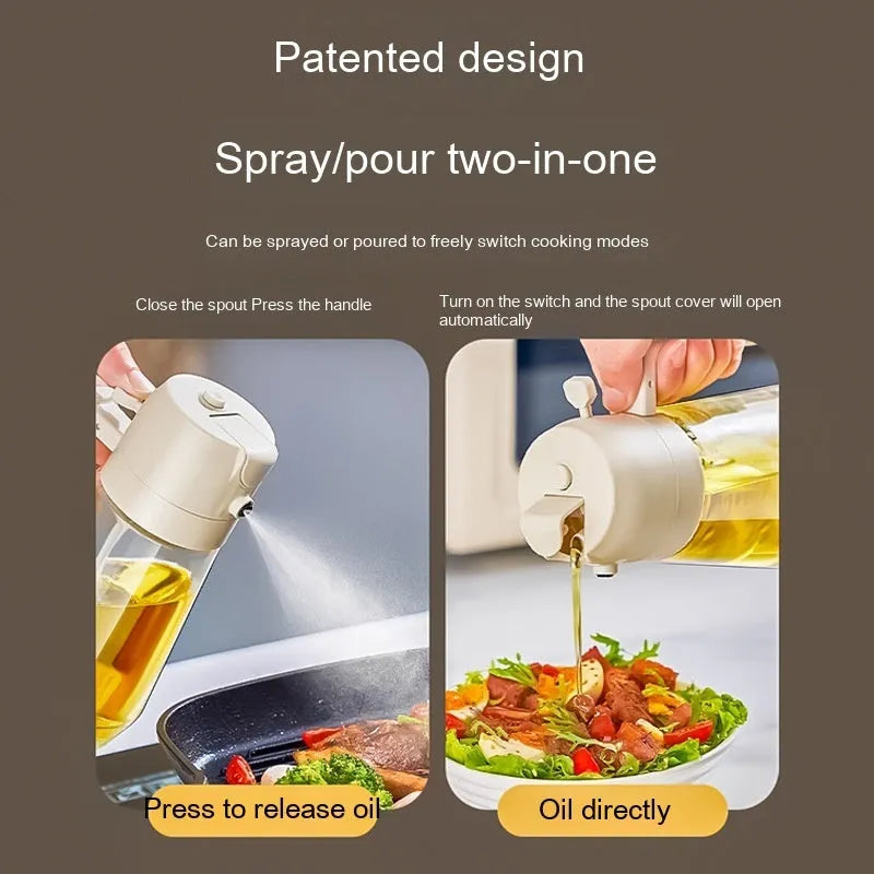 470ml glass kitchen oil sprayer dispenser bottle with ergonomic handle in four colour options