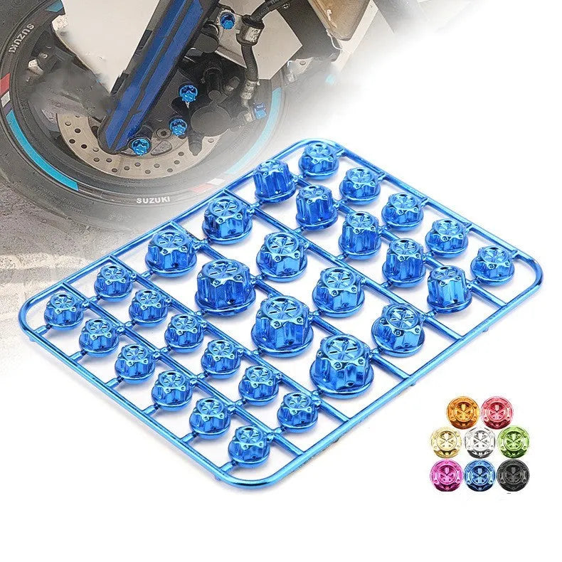 Set of 30 coloured ABS plastic screw caps for motorcycle engine bolt covering