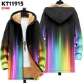 Man wearing a multicolour digitally printed hooded cardigan with a zipper front in a loose fit.