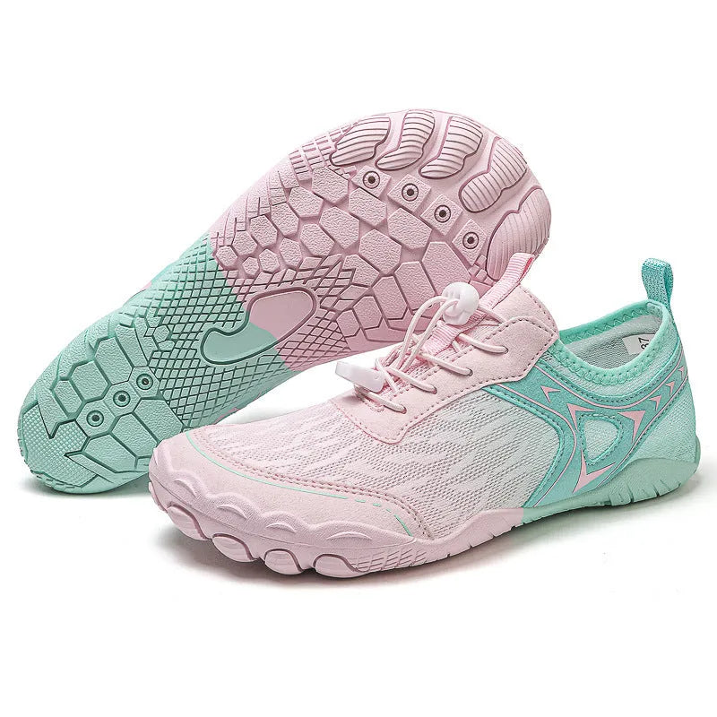 Five finger water shoes with rubber soles in army green colour showing separated toe design