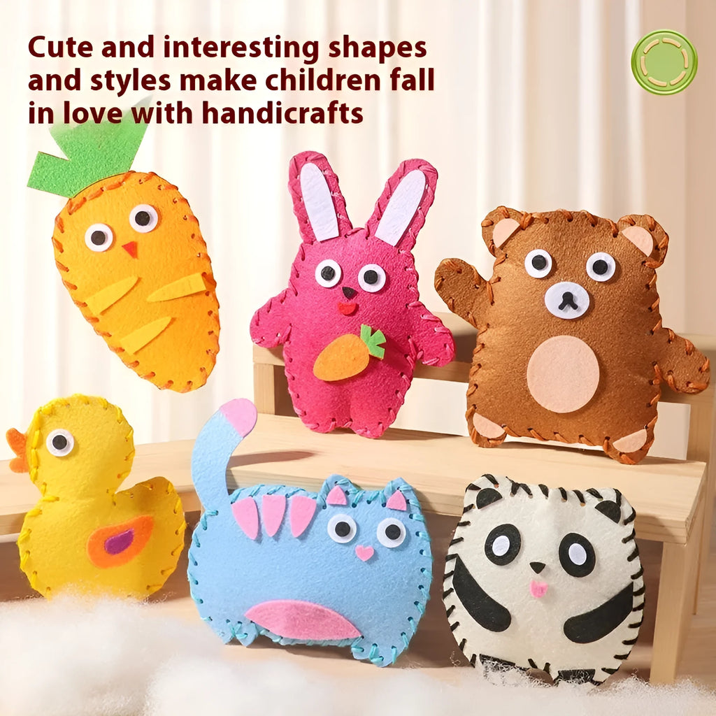 Children's non-woven handmade sewing kit with dinosaur shape and sewing tools in colour box