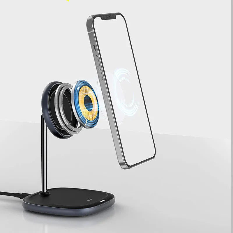 Swan magnetic wireless charging stand for iPhone 12 in black or white colour with Type-C cable