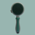 2in1 silicone cat hair brush with retractable slicker and silicone massager, green, on white background