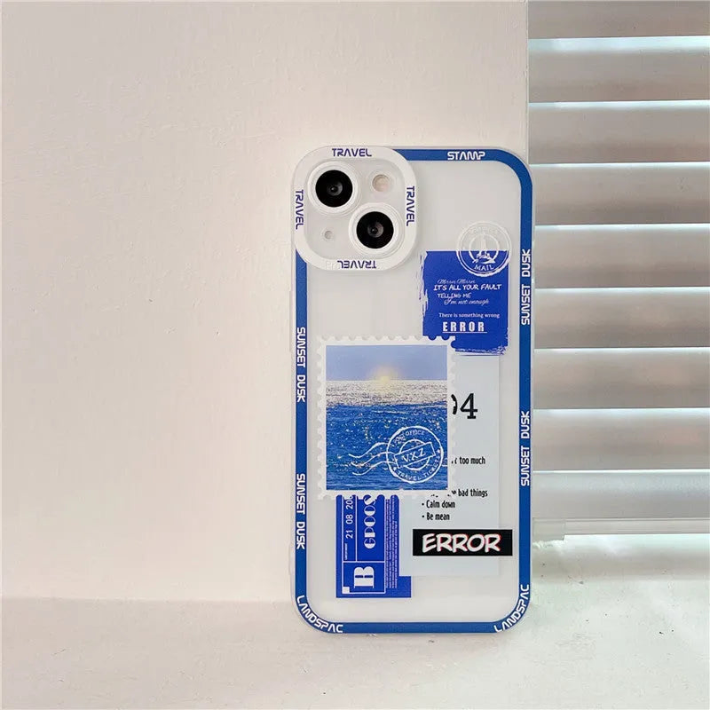 Creative stamp print silicone phone case in orange Angel Eye pattern for Apple iPhone
