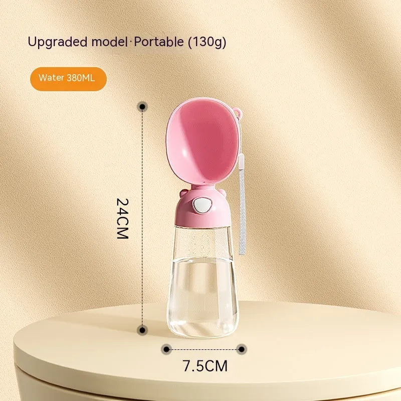 Portable dog water bottle and food container with built-in bowl in yellow, pink or brown colours
