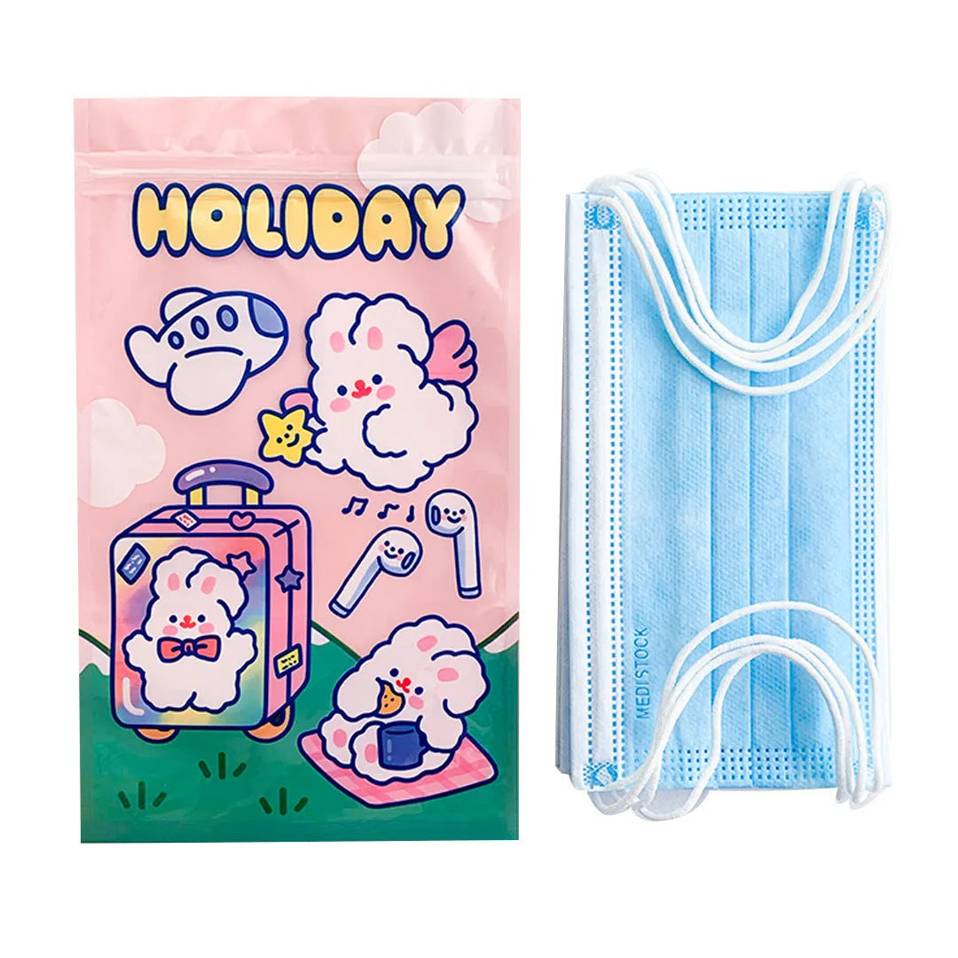 Green reusable packaging bag with cute rabbit graphic for snacks and jewellery storage