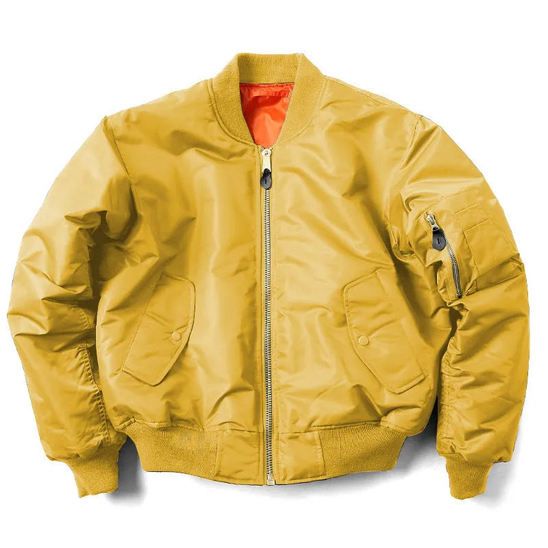 Men's army green cotton-padded pilot jacket with loose fit and double-sided wear-resistant nylon construction
