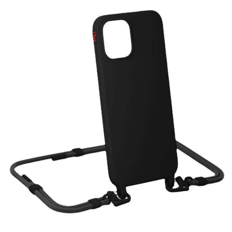 TPU cross-body lanyard phone case for iPhone in black with integrated strap