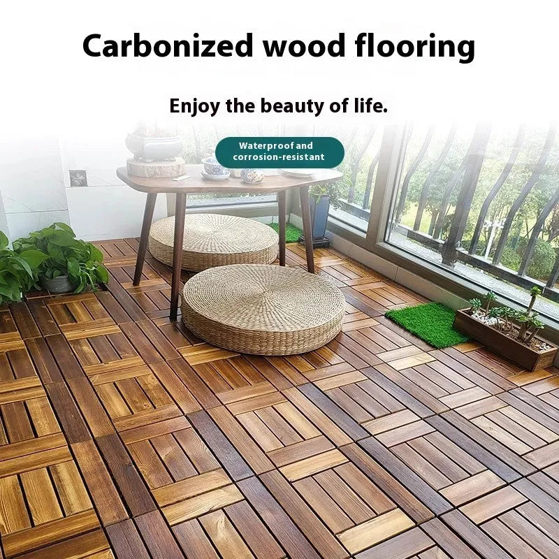 Camphor pine wood flooring tiles 30x30cm square for balcony thickening