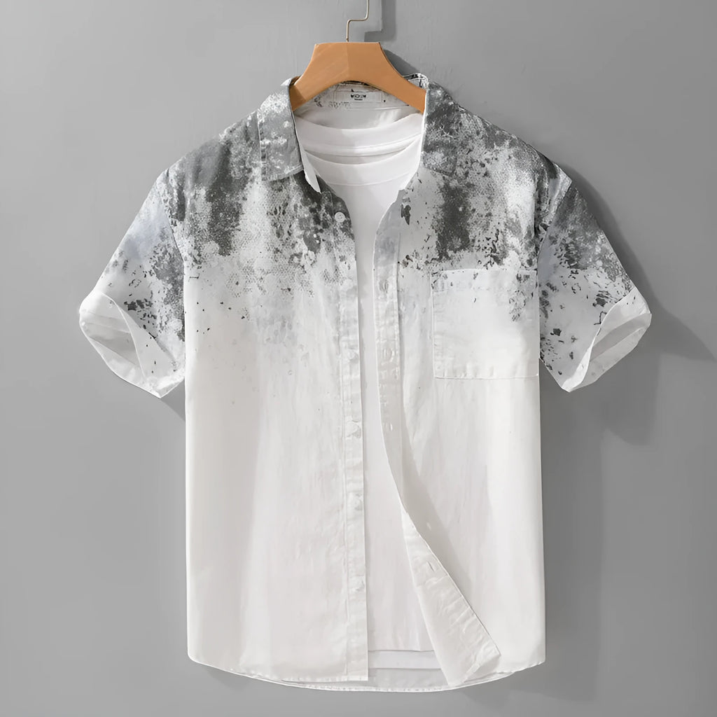 Men's hanging dyed pure cotton short-sleeved shirt in cardigan style with loose fit