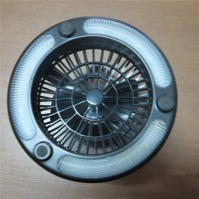 Camp fan lamp with 18 LED white light and hook, ABS body, 167 x 184 mm, black