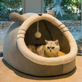 Semi-closed cloth pet bed in light gray Totoro colour with semi-open front and padded base
