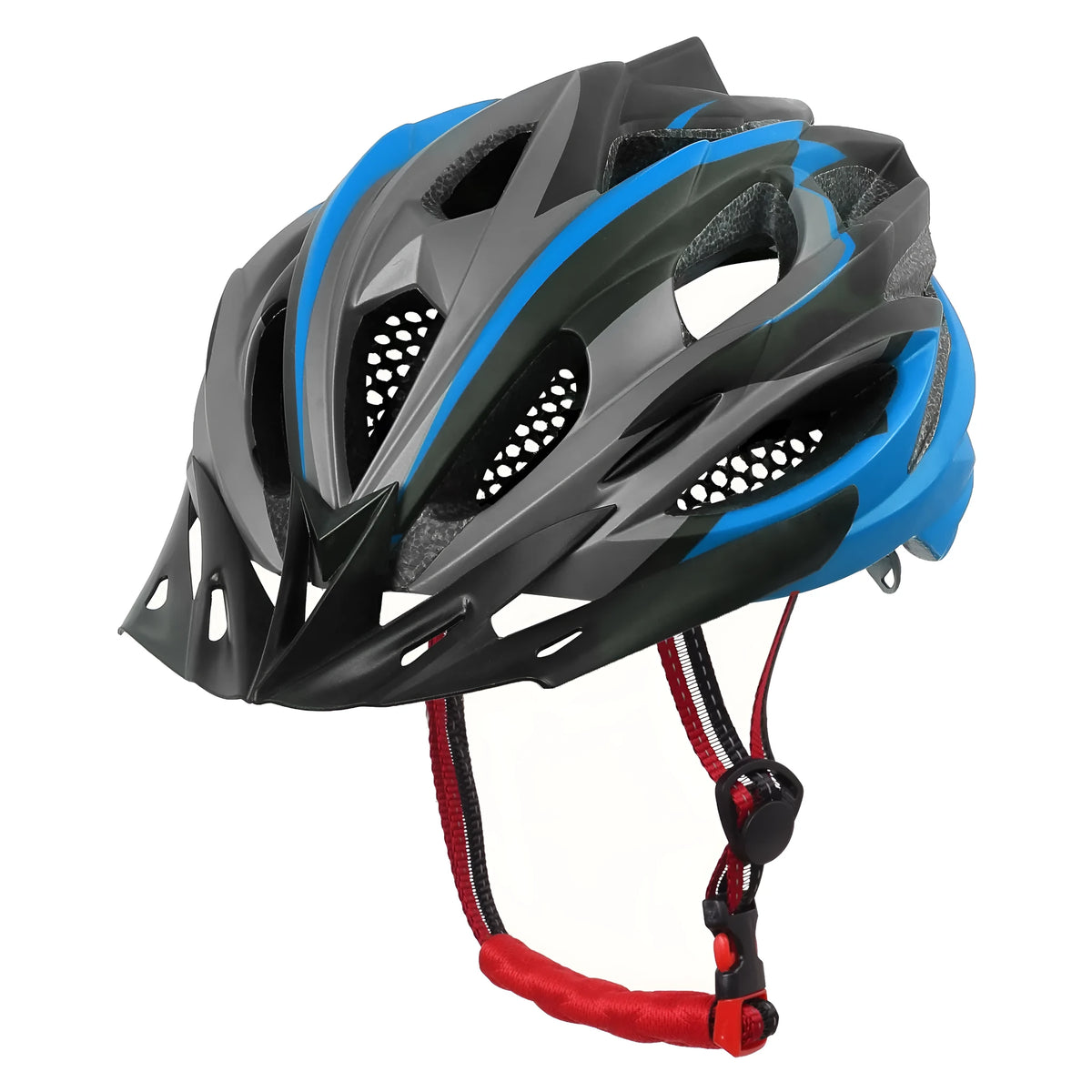 Outdoor riding bicycle helmet in EPS material black and blue colour one size fits most adults