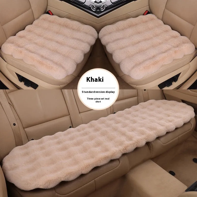 Bubble velvet rabbit plush car cushion three-piece set for five-seat cars without backrest in grey