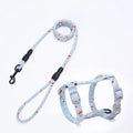 Cat I-shaped chest harness in Black with cotton rope and metal clip on white background