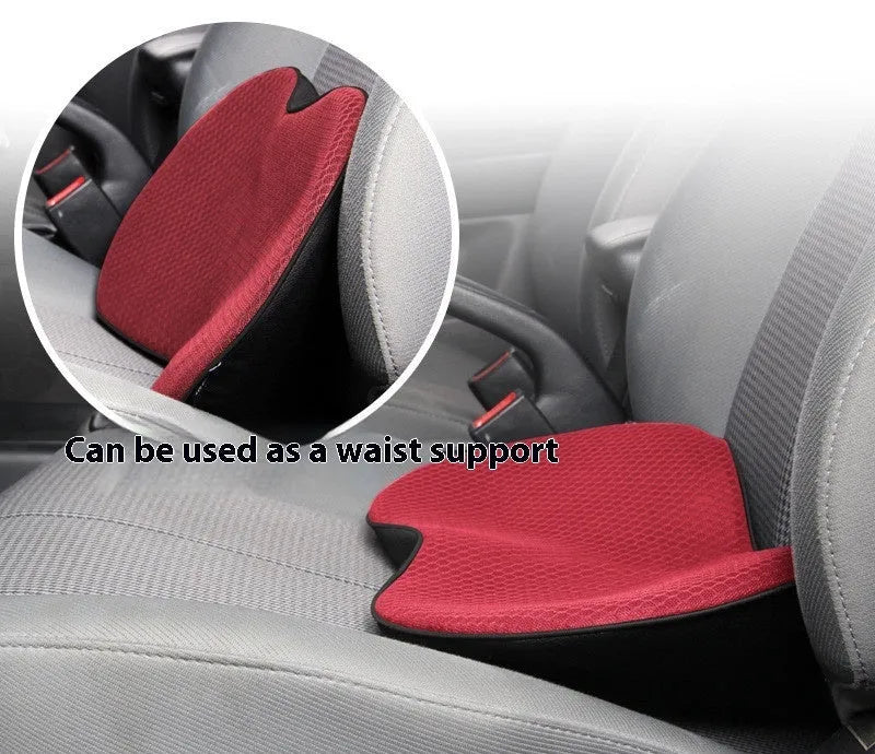 Flat car seat cushion with memory foam filler for height adjustment in vehicle