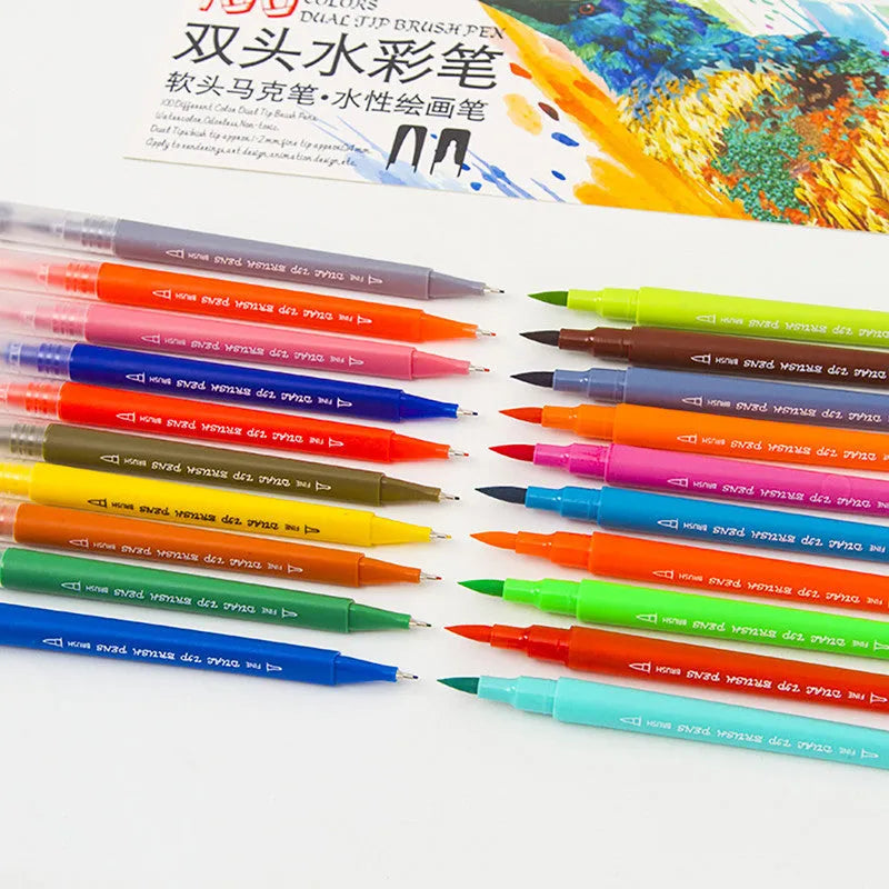 48-colour double-ended hook line soft-tip watercolour pen set in PP box