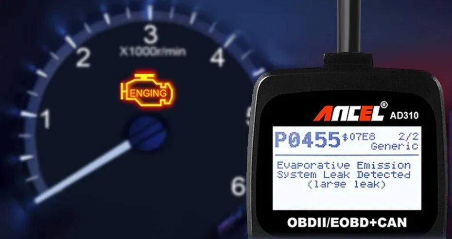 Black universal OBD2 car diagnostic scanner with engine fault detection capability