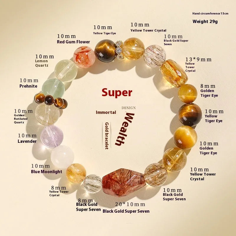 Natural crystal women's bracelet in black gold Super Seven or Duobao crystal types A through F