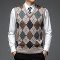 Men's autumn winter V-neck sleeveless knit vest regular fit pullover in light camel colour