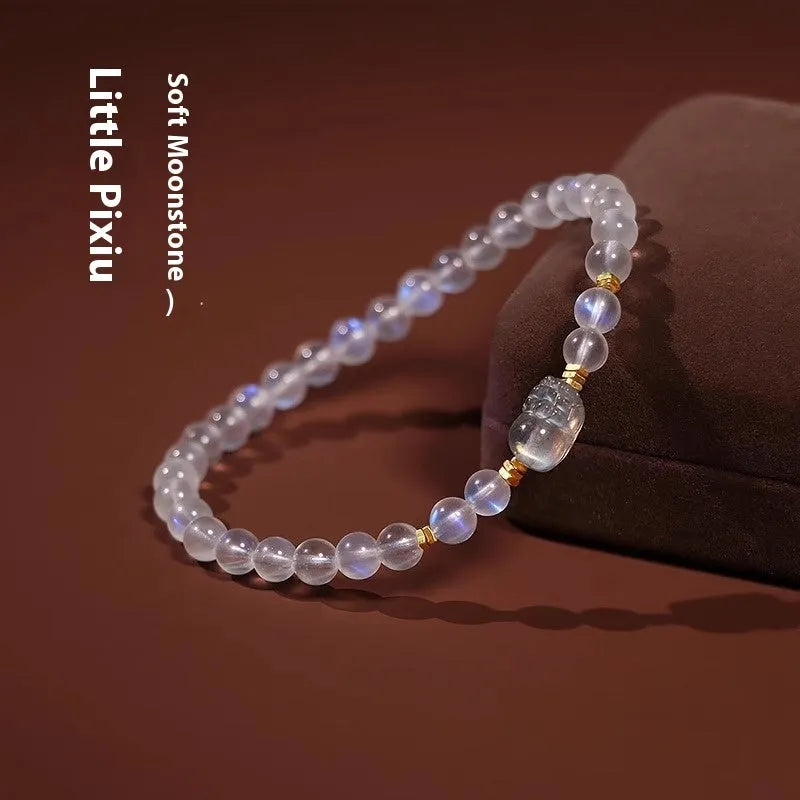 Moonstone women's bracelet with Chinese zodiac animal charms and polished beads in national style jewellery