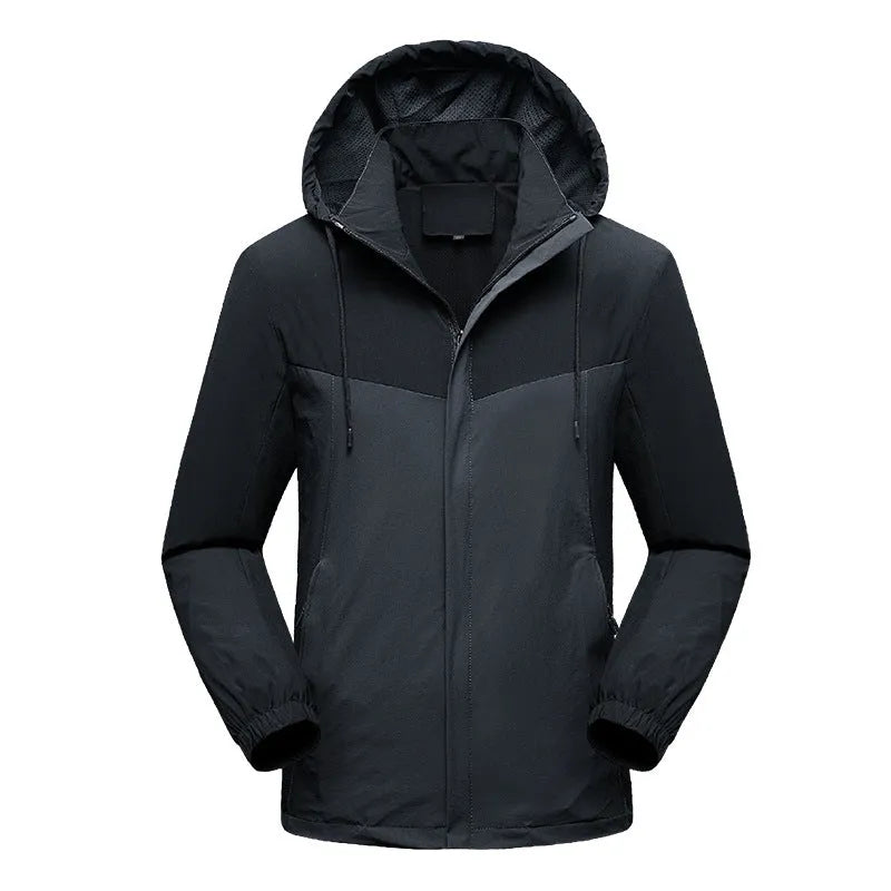 Men's elastic stitching casual jacket in army green with lapel collar, polyester fabric, front view.