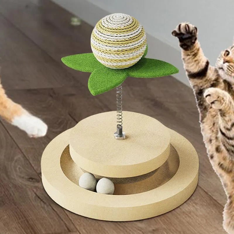 Green cat scratching pad with sisal surface and circular ball track system