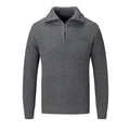 Men's solid colour loose fit slim pullover sweater on hanger showing black, camel, dark grey, and white/grey colour options