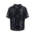 Lightweight translucent black and grey snake pattern men's short-sleeved shirt with lapel collar