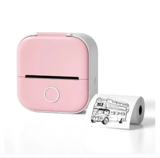Mini portable printer with USB cable and protective rabbit ear case in pink, green or white