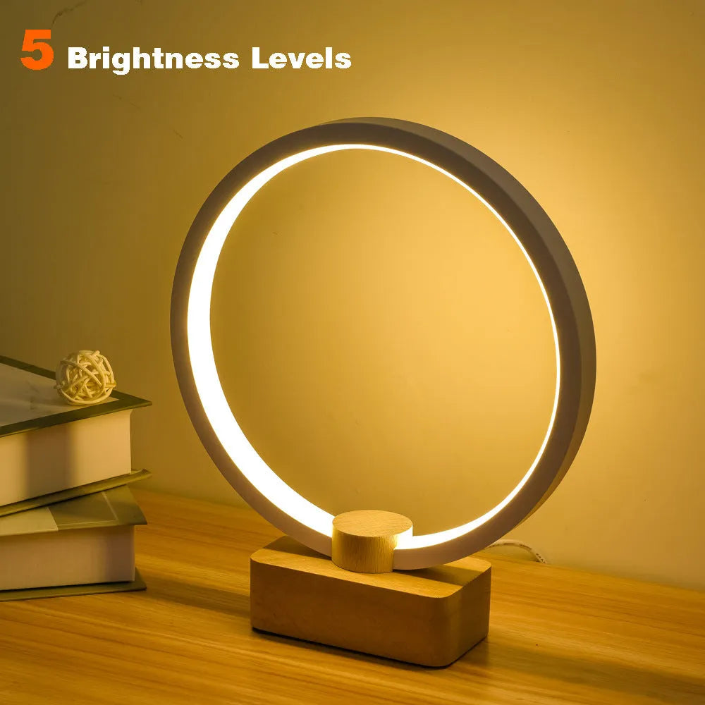 Solid wood smart LED night lamp with bamboo holder and USB cable