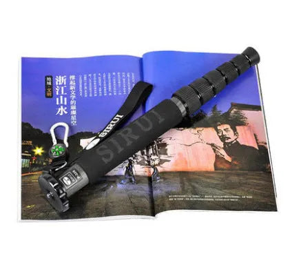 Black carbon fibre six-section camera monopod fully extended to maximum 1540mm height