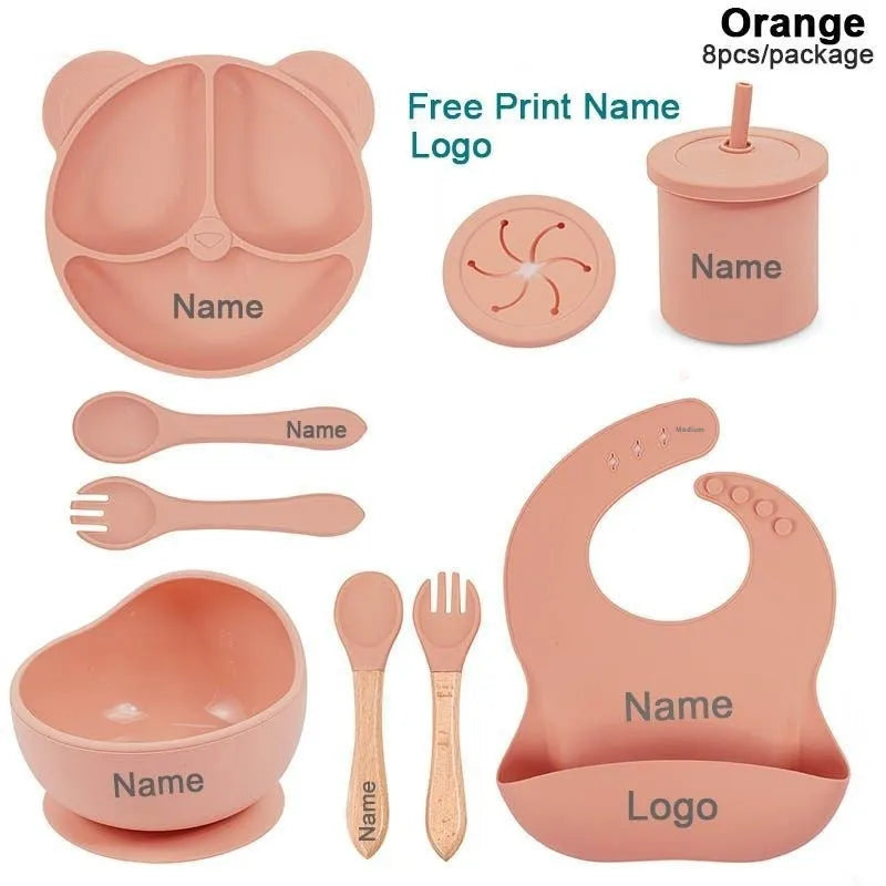 Panda Silicone children's tableware set with cat ear design cups in multiple colours on a table