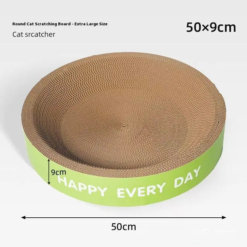 Green round cat nest bed with sisal rope scratching surface and central fabric bed in 50cm size.