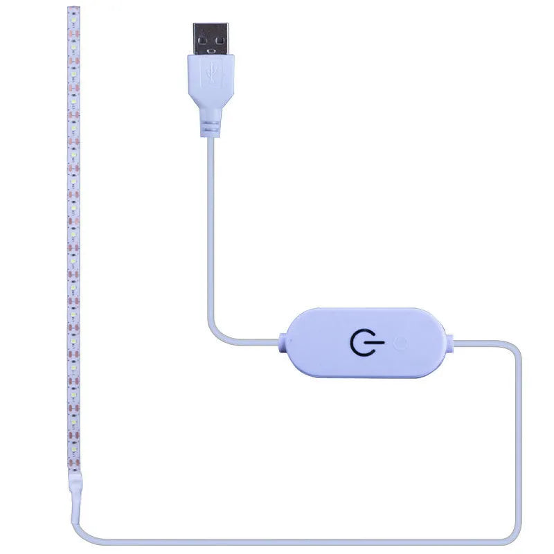Photon flexible USB LED light strip bent into a curve showing its 60 small white LED beads.