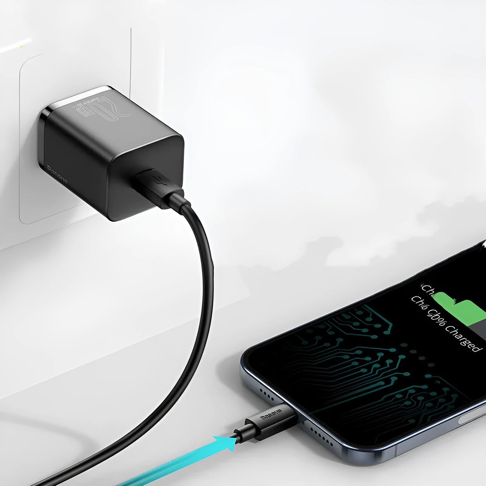 Baseus Super Si Super Silicon 20W fast charger with Type-C to USB-C interface in black