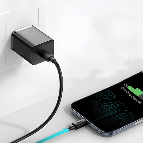 Baseus Super Si Super Silicon 20W fast charger with Type-C to USB-C interface in black