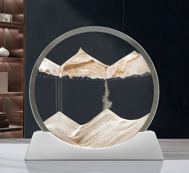 Rotating quicksand painting night lamp in embroidered glass with modern abstract design