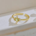 French style geometric open mouth ring with copper band and zircon stones in olive green or purple options