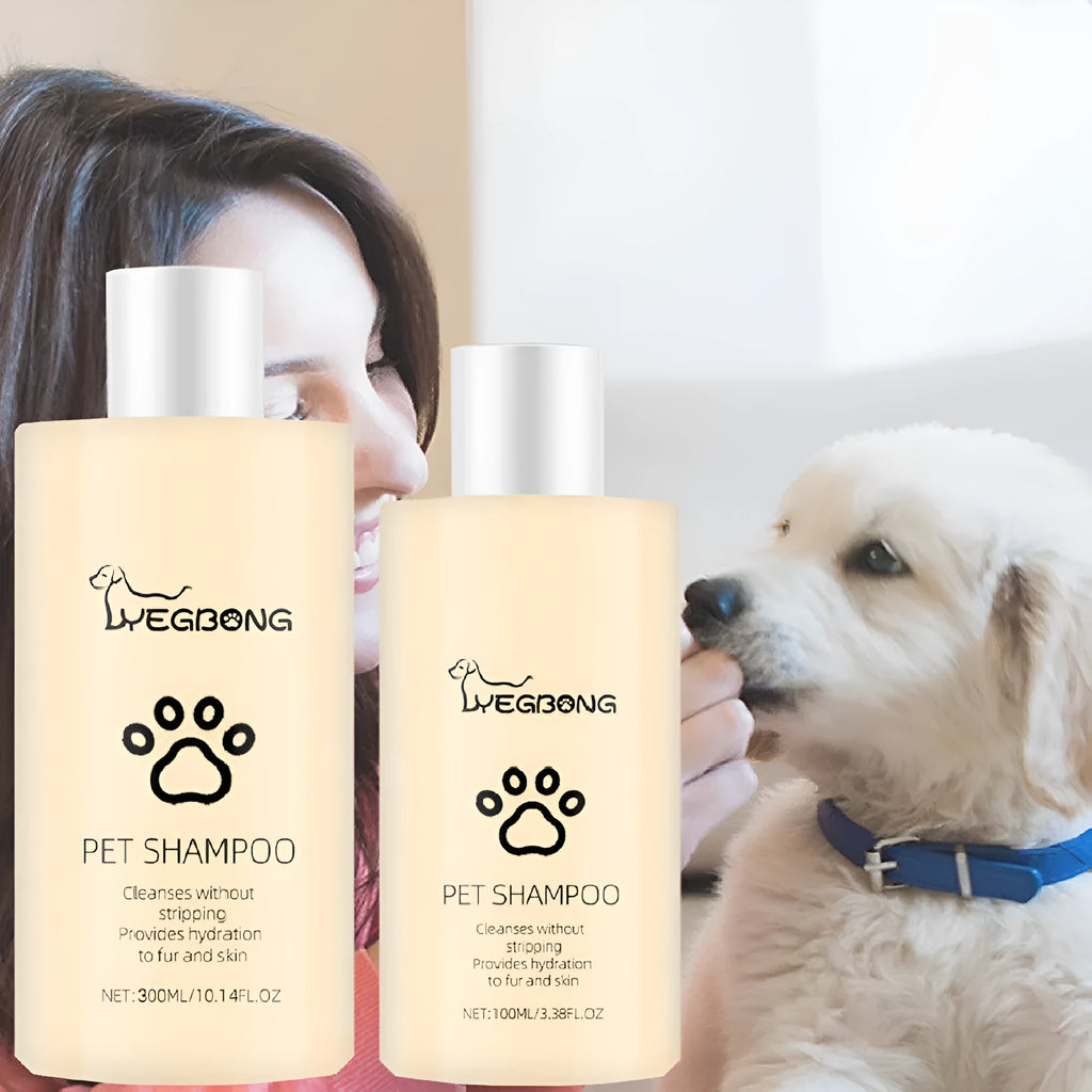 Mild pet shampoo bottle for cats and dogs with hair softening formula