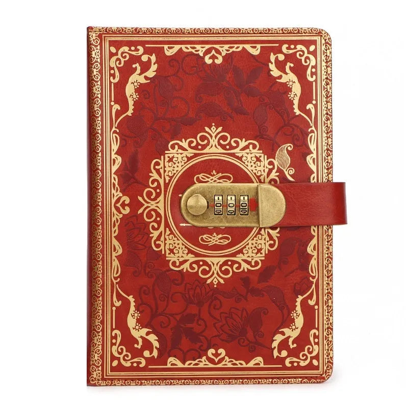 Thickened creative A5 password diary with lock, blue imitation leather cover, business office notebook