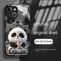 Glass liquid silicone shockproof phone case for iPhone with panda design, black shell, full coverage
