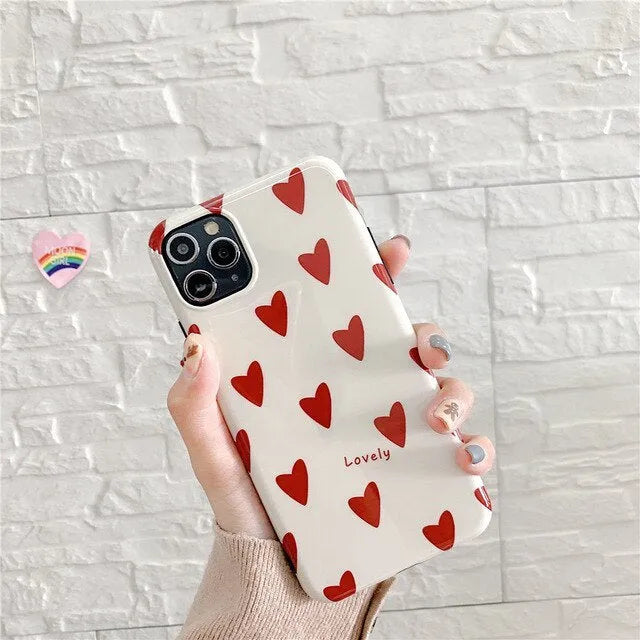 Love Glossy TPU phone case for Apple iPhone in solid colour, red back cover with smooth finish