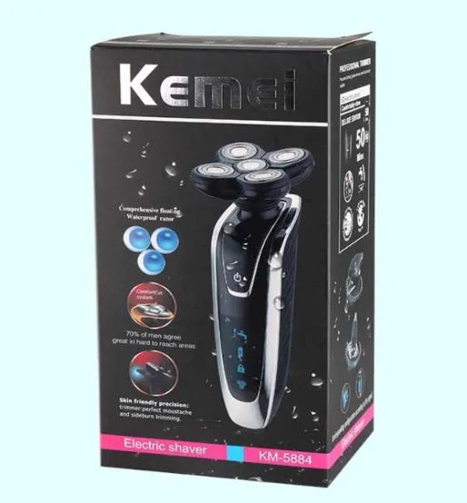 Smart rechargeable razor with ABS body, charging base, and interchangeable cutter heads in EU format