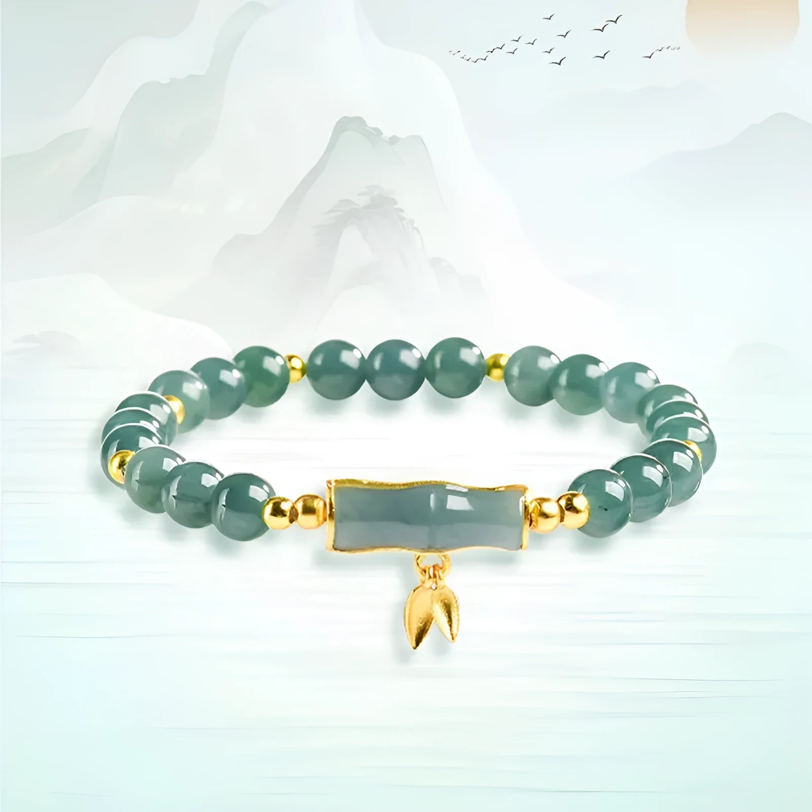Women's high-rise bracelet with natural blue jade beads on S925 silver band